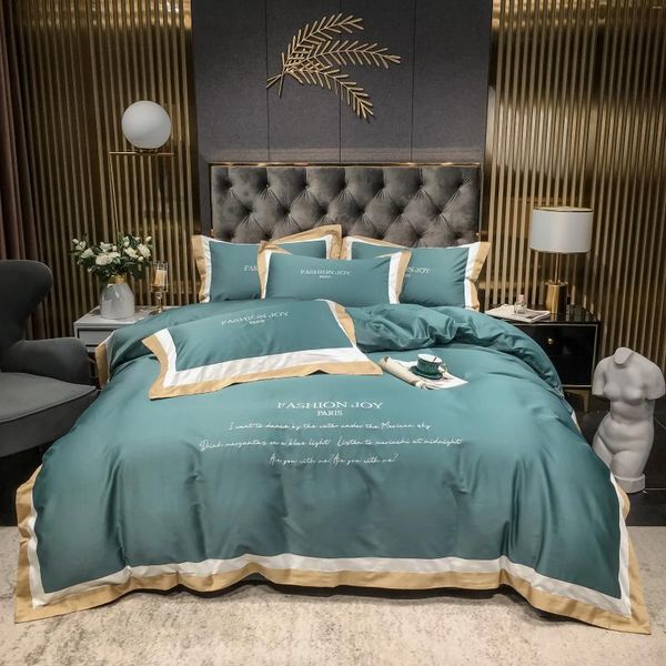 Bedding Sets 2024 60 Long-staple Cotton Ing Embroidery Plain Four-piece Bed Sheet -selg Light Blue