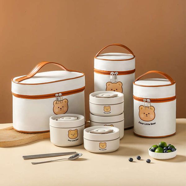 304 stainless steel box, insulated bucket, microwave oven, cartoon student with lid, circular food grade bento lunch box