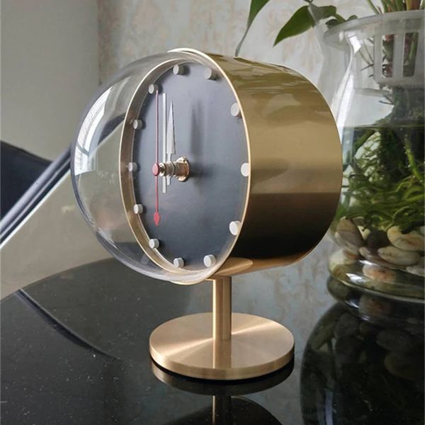 Creative Retro Brass Desk Clock Modern Decoration Silent Desktop Ornaments Desk Study Room Interior Decoration Clock Gift 241216