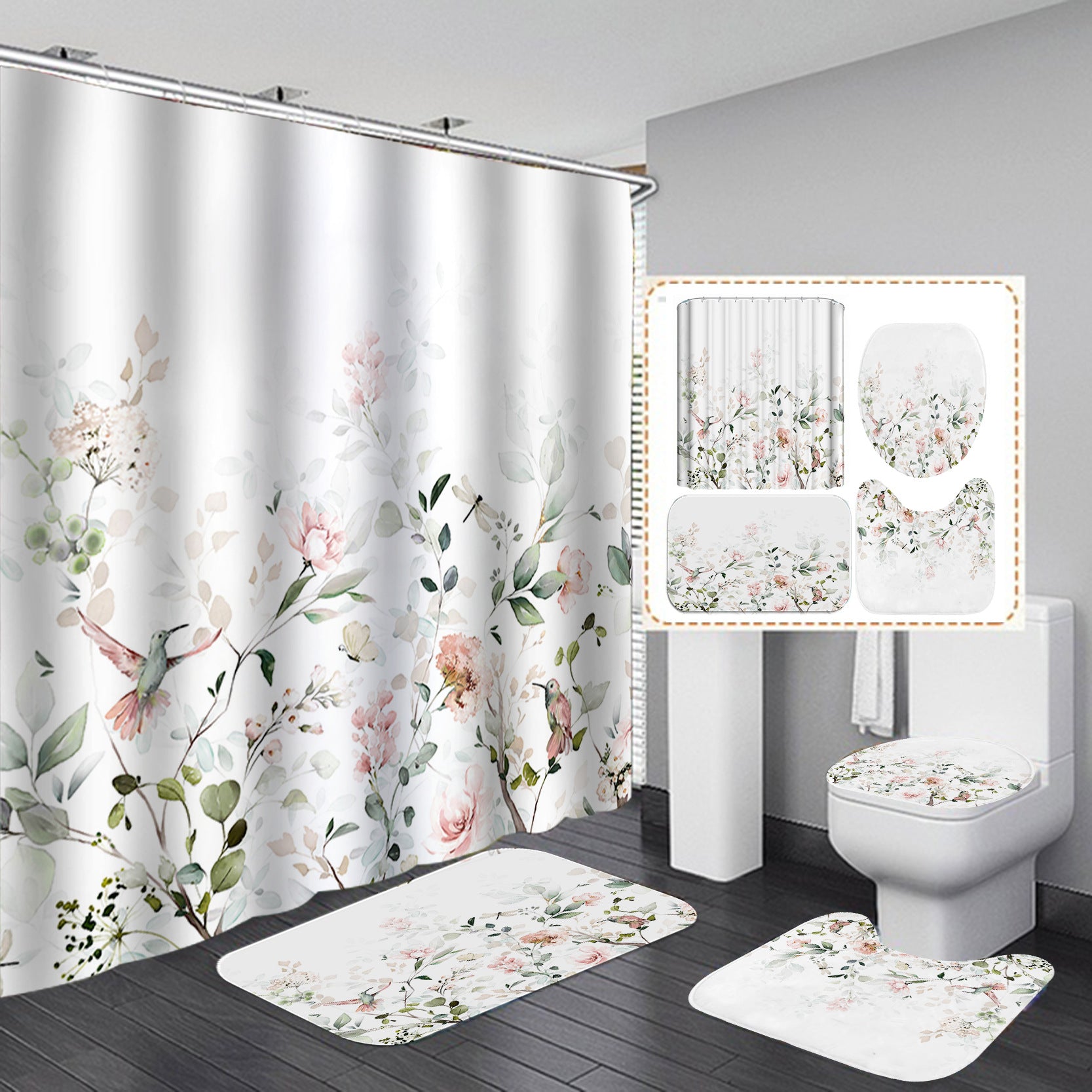 YL-37455 bathroom toilet punch-free curtain waterproof anti-light roller blinds toilet toilet block curtain toilet three-piece set