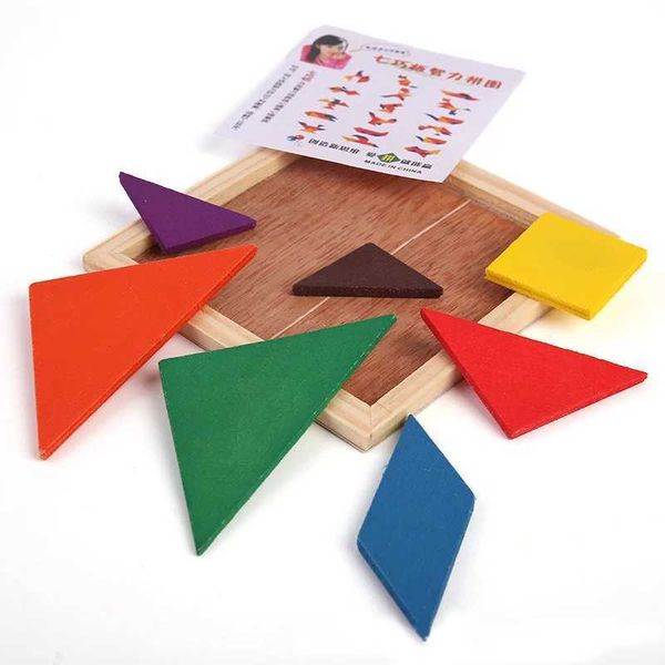 Wooden Jigsaw Puzzle Board Set Colorful Tangram 3D Puzzle Baby Montessori Educational Toys Children Learning Developing Toy C250211