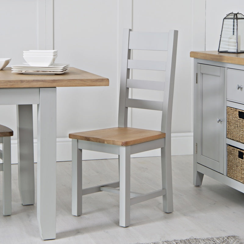 Easton Ladder Back Dining Chair With Wooden Seat - Grey