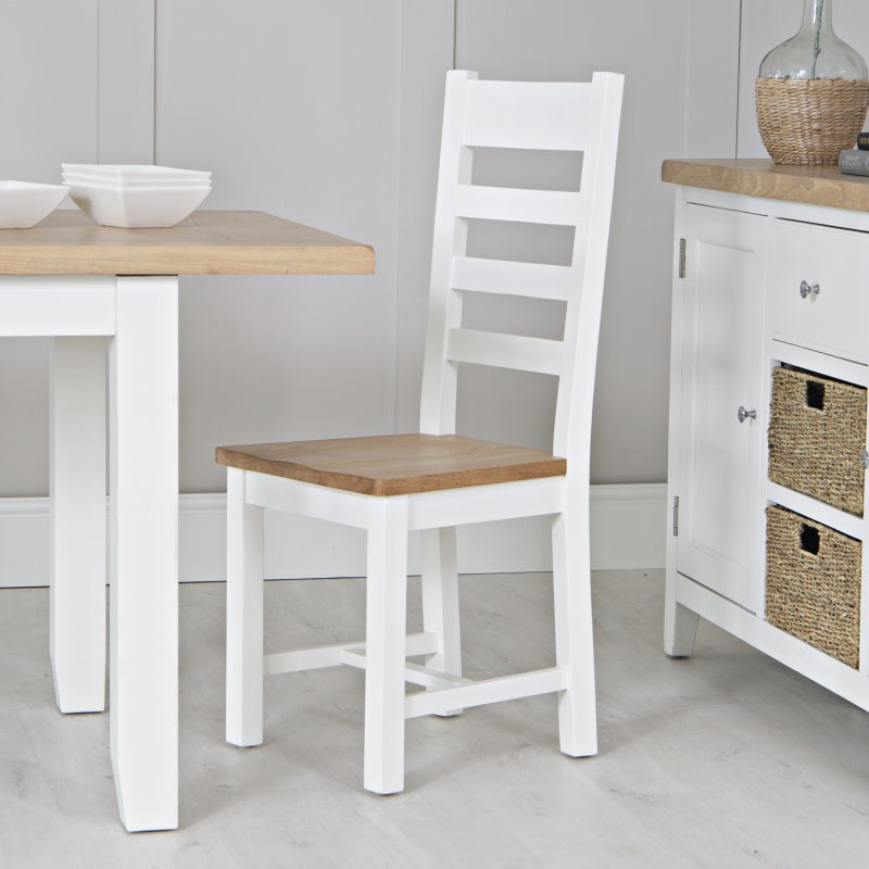 Easton Ladder Back Dining Chair With Wooden Seat - White