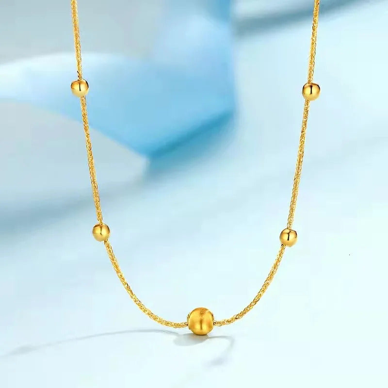 Chokers LABB Real 18K Gold Necklace Pure AU750 Cat Eye Pendant Shiny Ball Women&#039;s Fine Jewelry Fashion Party Gift X0040 231129