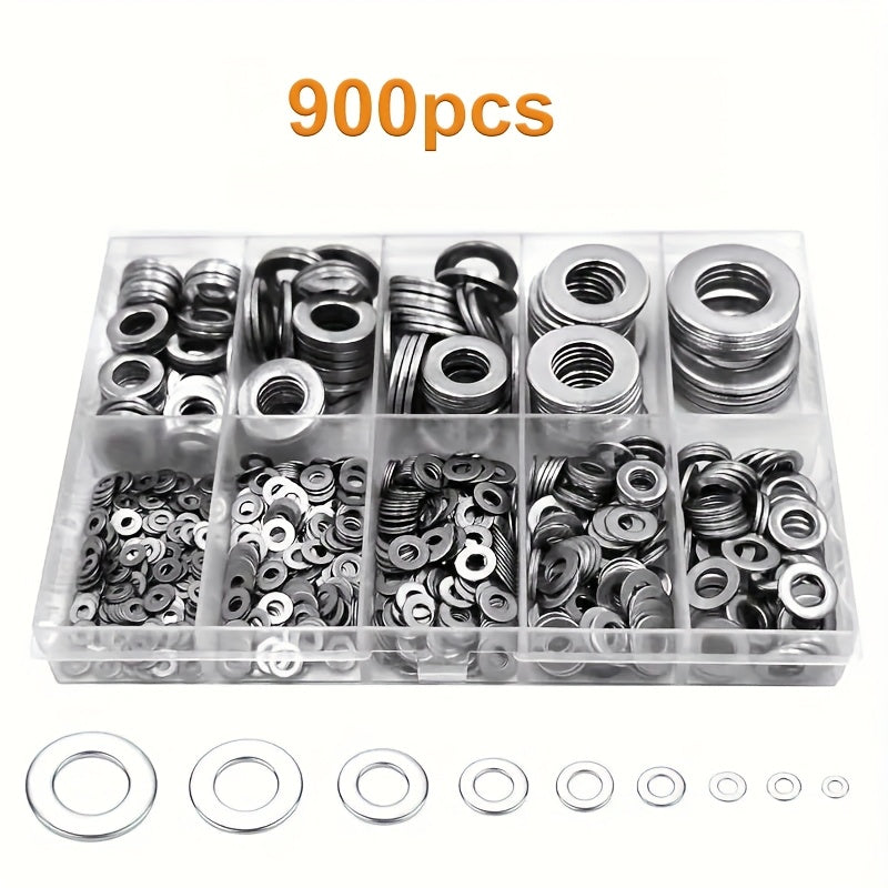 TEMU 900pcs Stainless Steel Large Fender Washers, 9 Sizes Flat Penny Washers Assortment Kit For Assembly, Furniture Installation, Electrical