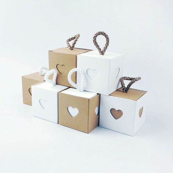 Gift Wrap 50pcs Kraft Heart Candy Box Wedding Party Gift Favors Box Festive Party Wrapping Supplies Wedding Candy Box 230316