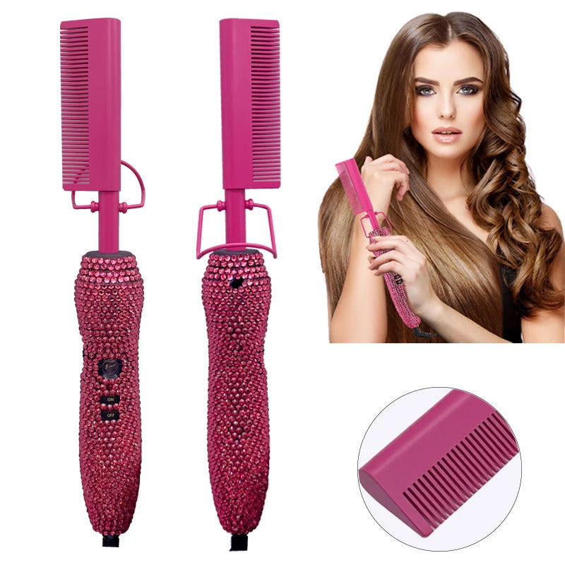 2-in-1 comb straightener with rhinestone electric heating comb pentagonal Payne sofa lisseur cheveux tool 240918