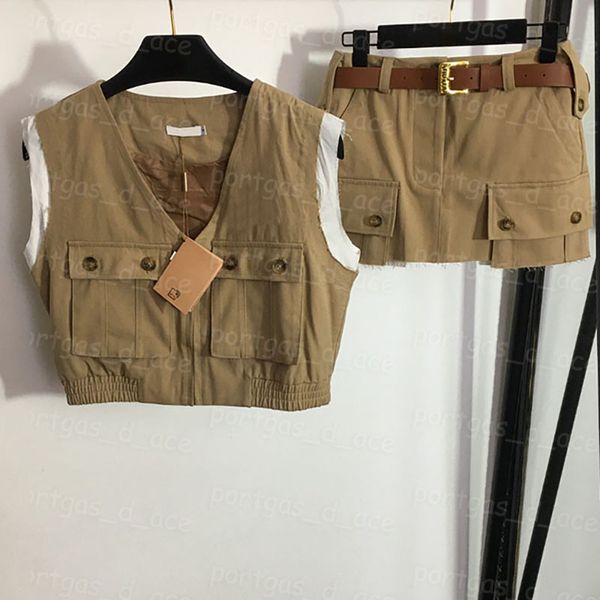Fake Two Piece Women Skirt Vest Tops Set Casual Skirt With Belt Luxury Designer Tank Jackets Skirts Charming Summer Street Style Half Skirt