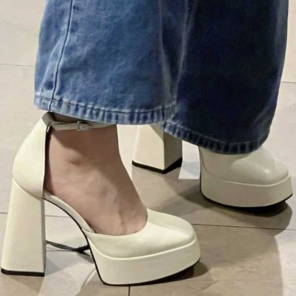 White H Shoes for Wen Summer Fi Square Buckle Mary Jane Shoes Outdoor Party Short and Fat Sandals Zapatos De Tac Y250115