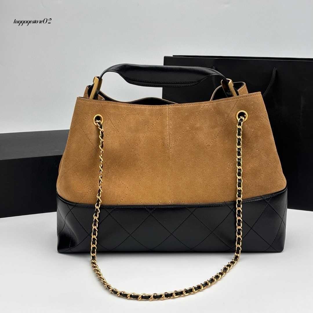 Shoulder Bags 25A Designer Real Suede Leather Plaid Shopping Bag With Chain Belt Woman Luxury Handbag Vintage Hobo Genuine Leather Patchwork Classic