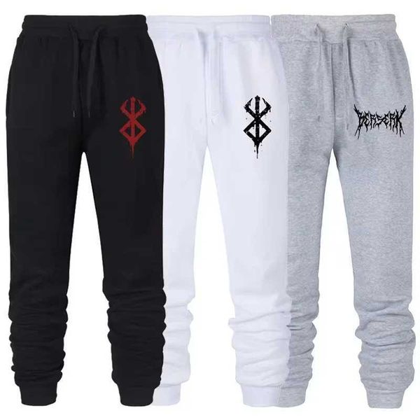 Calças masculinas 2025 Mulheres Sorto Sorto Japonês Anime Anime Berserk Print Fleece Rankgers For Men Troushers Fitness Gym Running Pants Un