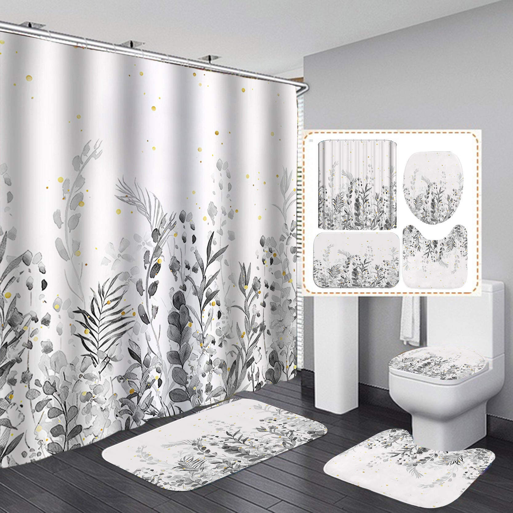 YL-37441 bathroom toilet punch-free curtain waterproof anti-light roller blinds toilet toilet block curtain toilet three-piece set
