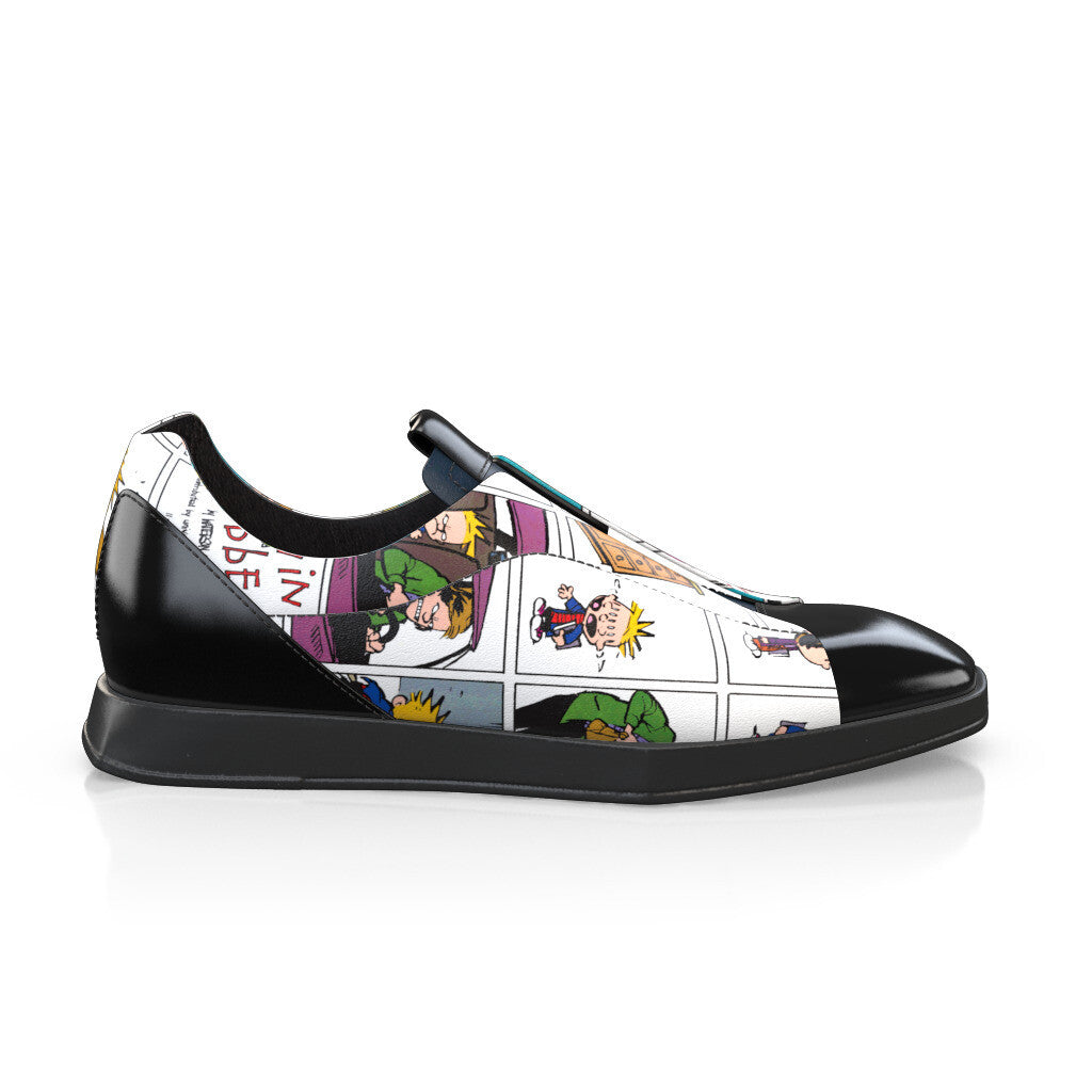 Baskets plates à enfiler Slippers Bout carré Homme Faites main en Italie en Cuir Bleu Nuit - Sur Mesure - GIROTTI 61462