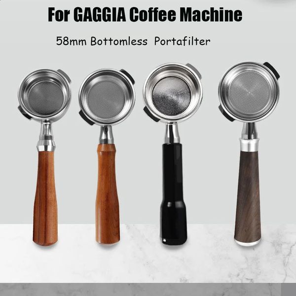 Gaggia bottomless filter holder 58mm solid wood handle portable filter universal for Gaggia classic coffee machine barista tool 240801