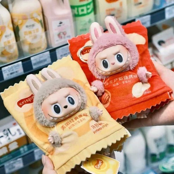 For Labubu The Monsters Figure Doll Potato Chip Packaging Clothes Cartoon Heartbeat Macaron 15cm Decoration