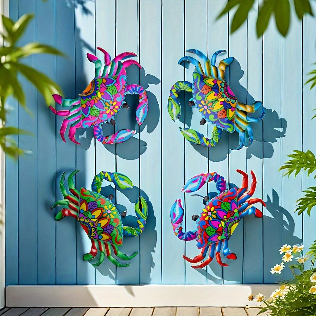 TEMU 4pcs Metal Crab Wall Decoration Set - Cute Metal Crab Wall Art Decorate Patio, Garden, Hallway, Living Room, Terrace