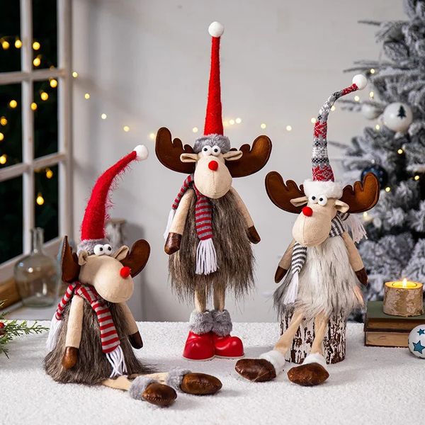Elk Christmas Dolls Decorations for Home Retractable Standing Toy Birthday Party Gift Kids Santa Cluas Snowman 240927