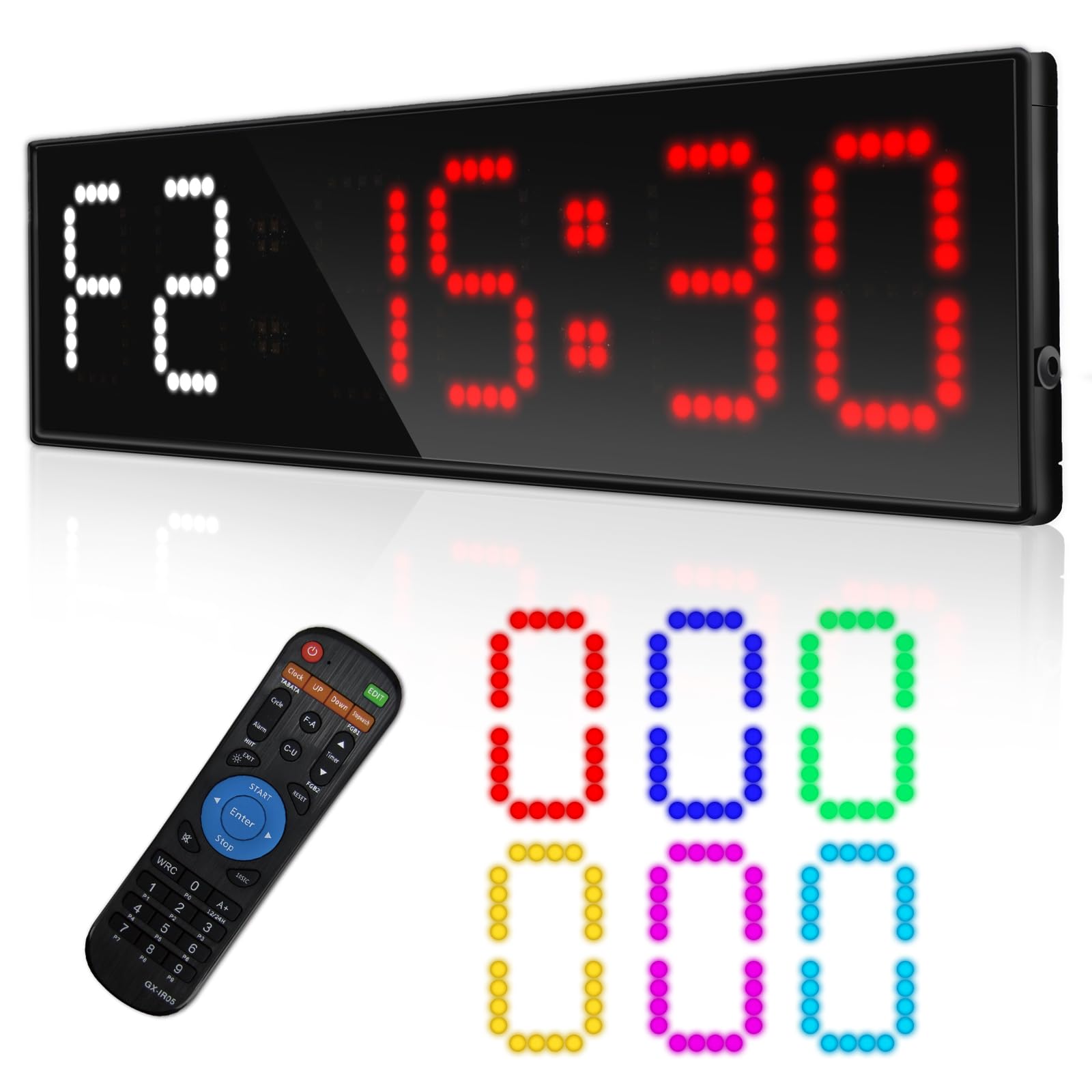 22 inch RGB gym timer clock, suitable for home gyms, with interval timer countdown stopwatch and remote control