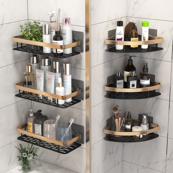 Bathroom Shelves Bathroom Corner Shelf No Drill Shower Storage Rack Wall Mounted Type Shampoo Cosmetics Holder Rustproof Bathroom Accessorie