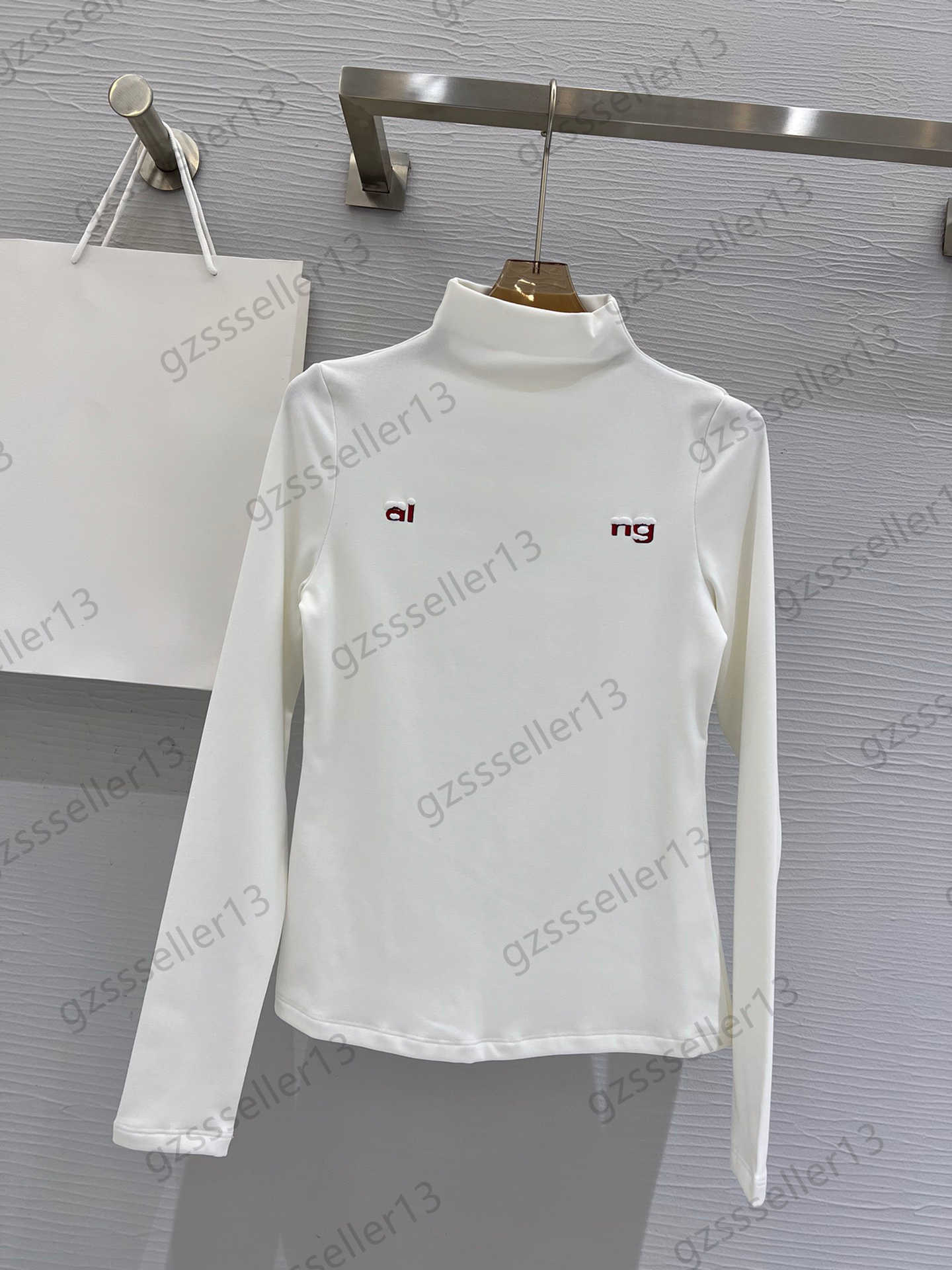 Clothes Woman T-Shirts Exclusive Craft Letter Logo Printing Pure Cotton Texture Tops Stand Collar Pullover Add Wool Warm T-shirt Simple Comfortable