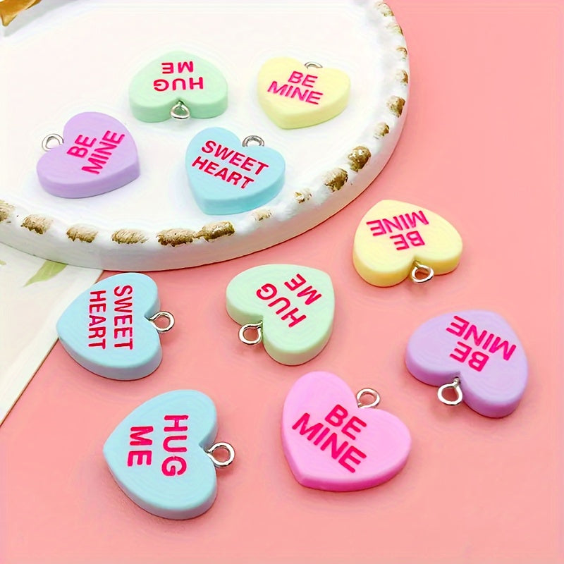 TEMU 10pcs Sansango Resin Bead Charms, 19mm Flatback Heart Pendants, Fashion Jewelry Making Supplies, Diy Key Ring, Earrings, Necklace, Bracelet