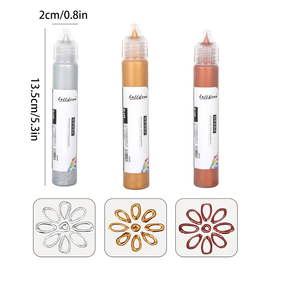 TEMU 3pcs Premium Metallic Color Acrylic Paint, 30ml-tube, Waterproof & Non-fading, Multi-surface Friendly, High , Water-based, High Gloss, Non-toxic