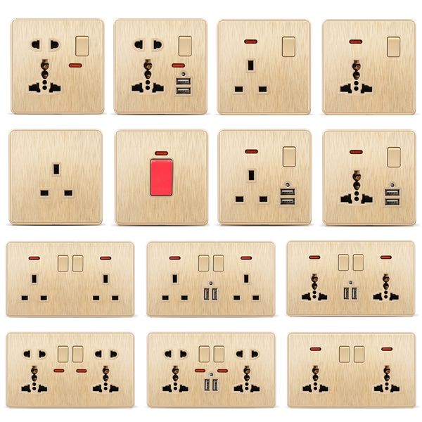 DE-EU-RU Standard Power Plug Socket Wall Electrical Outlet Wall Sockets Grounding 16A 250V Gold Plastic Frame