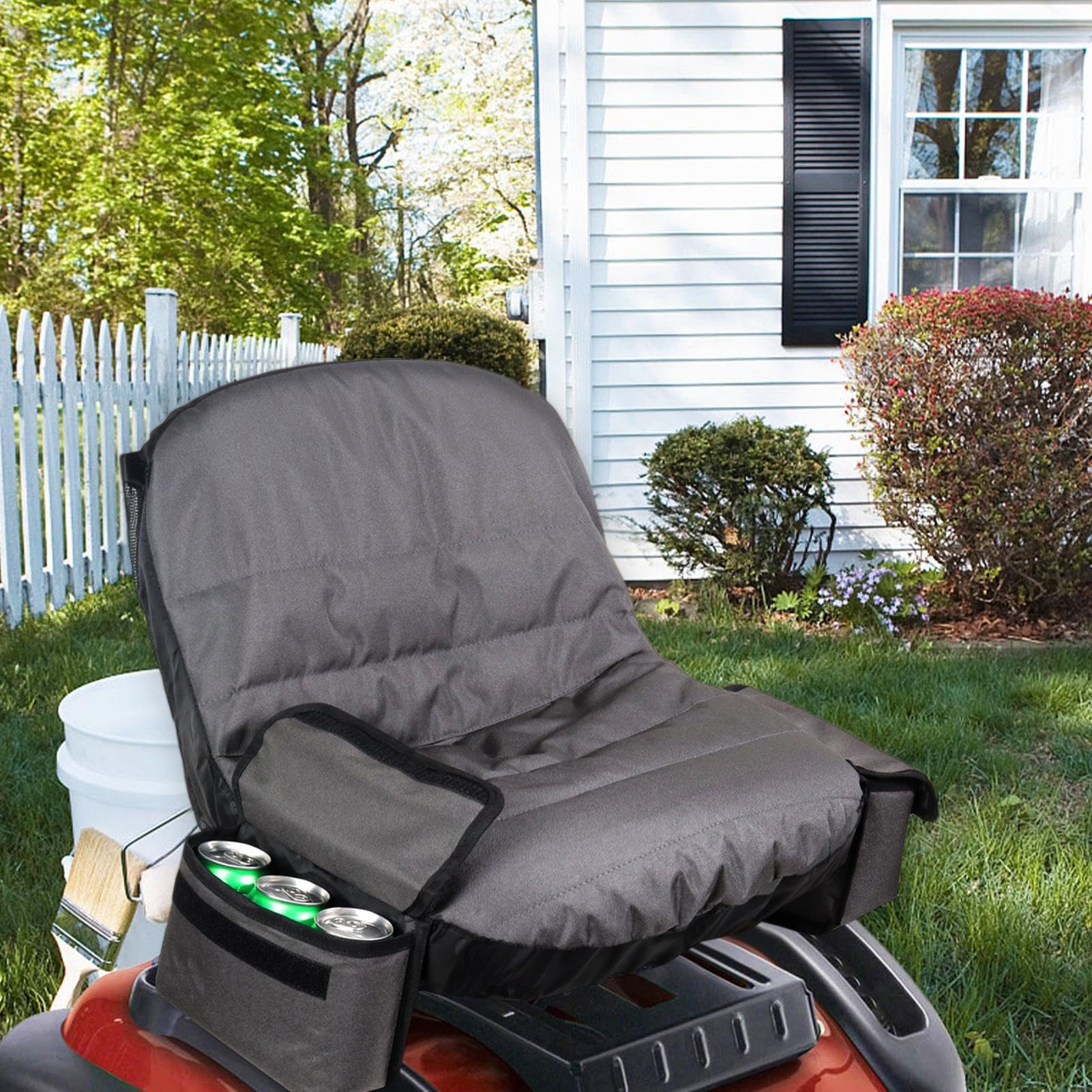 TEMU Heavy Duty 600d Polyester Oxford Riding Lawn Mower Seat Cover - Durable Tractor Seat With Padded Cushion, Built-in Cup Holder For Comfortable