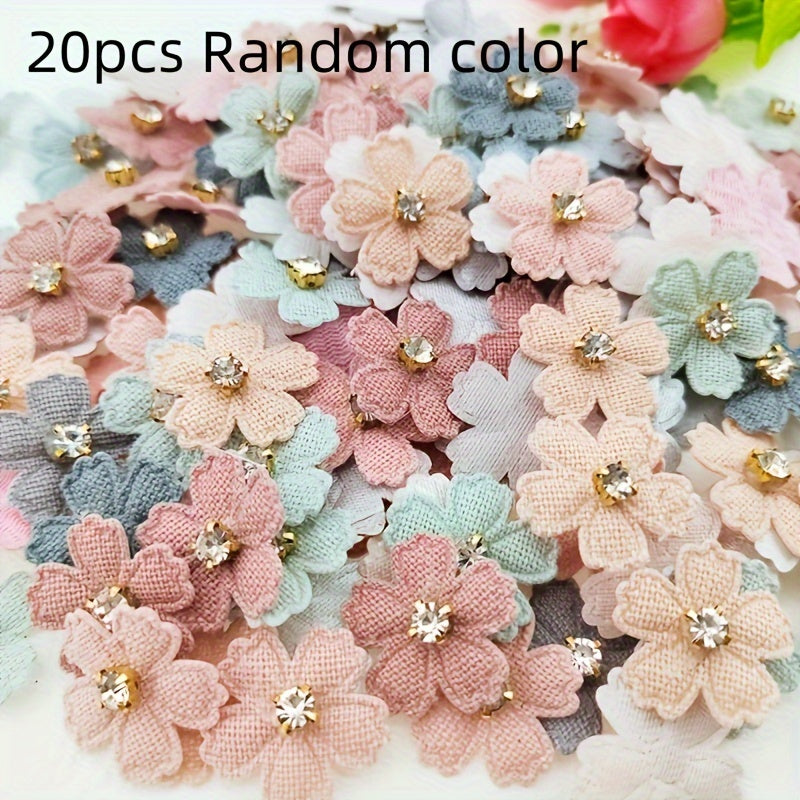 TEMU 20pcs Assorted Mini Fabric Flower Patches With Center, Diy Craft Embellishments For Hair Accessories, Clothing, Hats, And Scrapbooking - Mixed