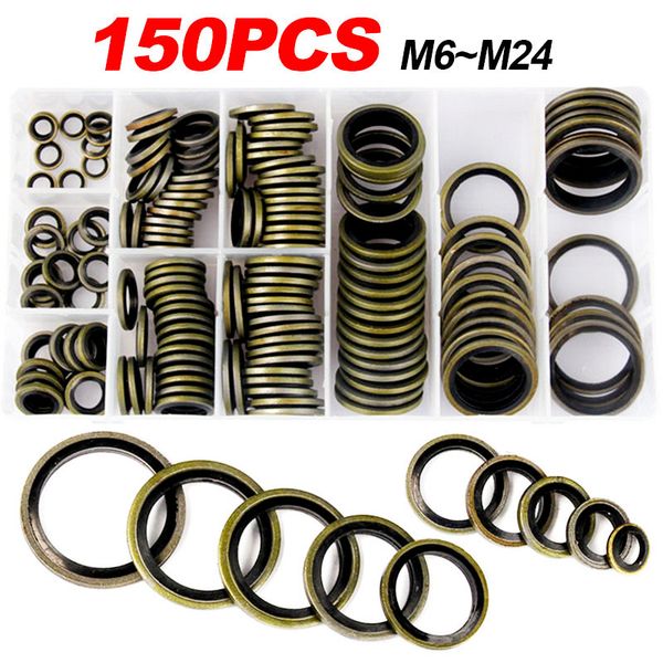Metric Dowty Bonded Seal Oil Washer Assortment Kit for Automotive Bearings Pumps 10 Sizes M6 M8 M10 M12 M14 M16 M18 M20 M22 M24