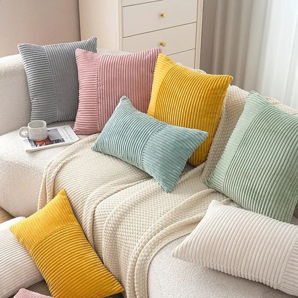 1PC Corduroy Stitching Pillowcase Solid Color Cushion Cover 4545cm 3050cm Sofa Bed Decoration Pillow Case Throw Covers 240731