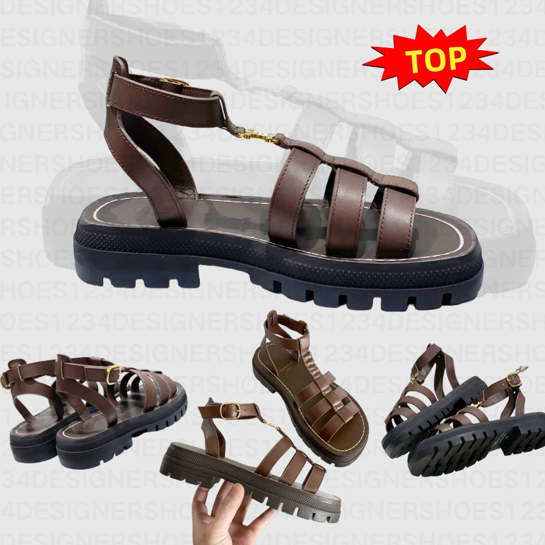 TOP designer sandals Women Slipper Sandal Calfskin Leather Roman Vintage Platform Sliders Summer Flat Flip Flops luxury sandals designer 1