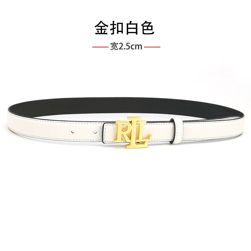 White belt fashion girl gold Logo designer belt with box