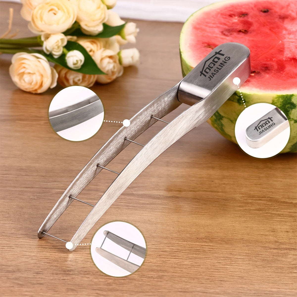 TEMU Quick And Safe Watermelon Cutter - Stainless Steel Cube Cutter For Fruit Salad And Melon - Kitchen Gadget And Accessory For Easy Slicing And