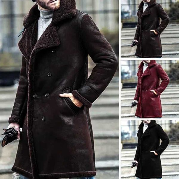 Men&#039;s Leather Faux Leather Grain Fleece Jacket Mens Fur All-in-one Coat Plus Velvet Warm Long Jacket Thick Imitation Lambswool Coat Men