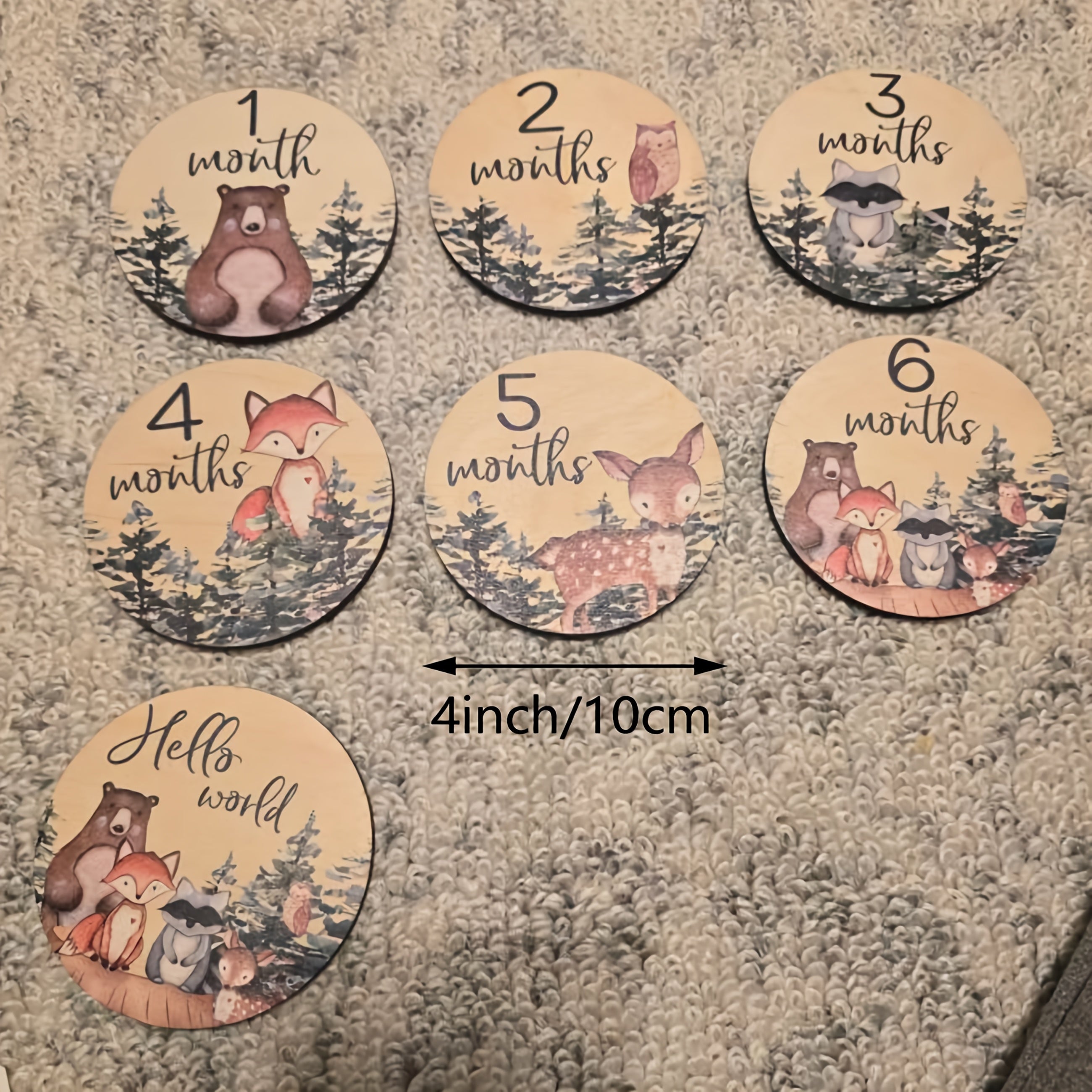 TEMU 13 Sides Woodland Milestone Cards, Milestone Woodland Discs Marker, Wood Milestone Card, Milestones Sign, Monthly Announcement Growth Signs For