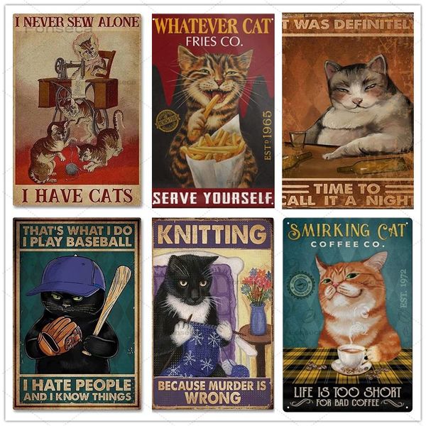 Animal Metal Tin Signs Vintage Painting Creative Cat Dog Pets Tin Plates Your Butt Napkins Cat Dog Pig Iron Plaque Posters for Toilet Bathro