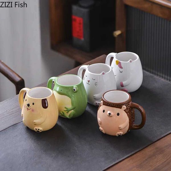 Cartoon animal cup 3D ceramic cup coffee cup frog cup cute childrens breakfast cup Christmas gift CL240905
