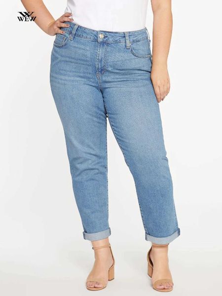 Plus Size Straight Jeans for Women Light Blue Washed Women Jeans Loose Fitting Ladies Women Jeans Stretchy Mom Jeans for DenimX240930