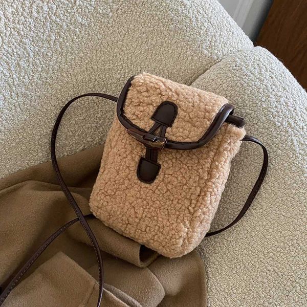 High Quality New winter Lambswool mobile phone bag for women made of synthetic fur cute cross shaped bag for women portable speaker button p