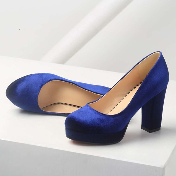 Elegant Women&#039;s High Heels Platform Fashion Flock Black Blue Red Heeled Party Wedding Shoes Female Veet Dress Pumps