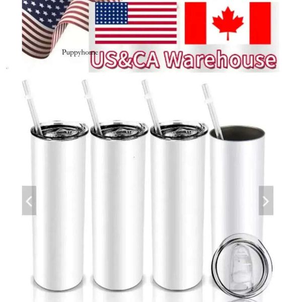 CA 20Oz USA Sublimation Stock Blank Stainless Steel DIY Straight Vacuum Insulated 600Ml Car Tumbler Coffee Cup With Straw And Lid 0516