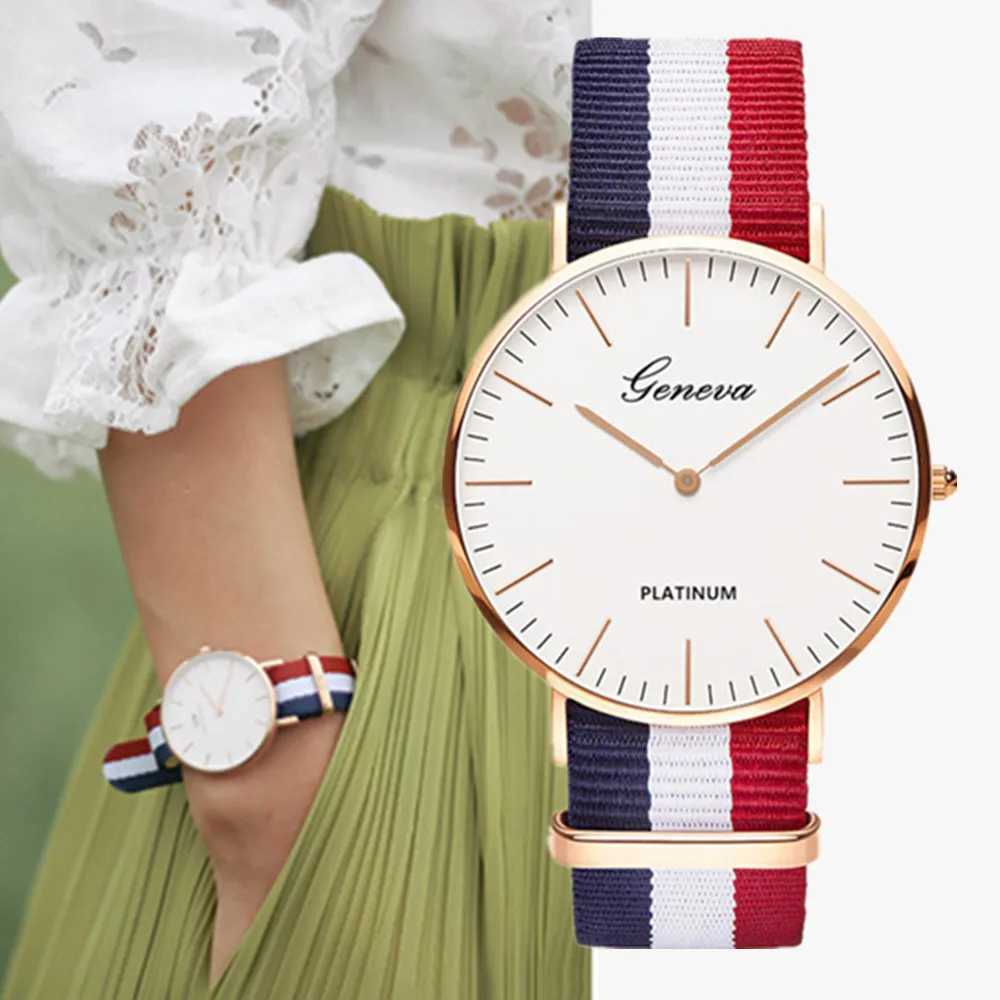 Luxury Brand Quartz Watches Women Simple Thin Women Wrist Watches Fashion Stripe Nylon Strap Lady Clock Gift Relogio FemininoX240920