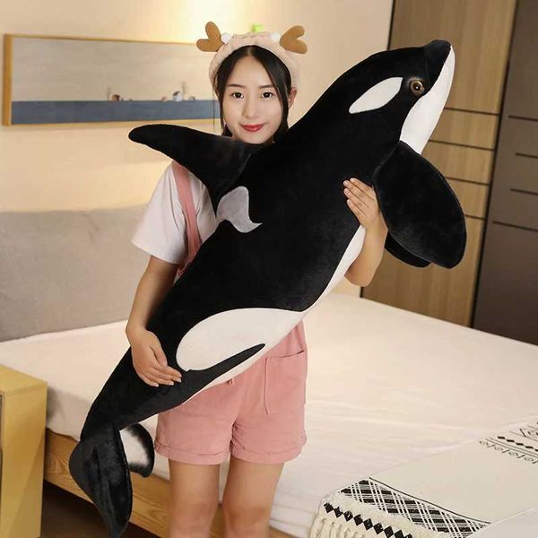 Plush Dolls 50cm-130cm Lifelike Orcinus Orca Black Whale Plush Toys Big Fish Cloth Doll Shark Stuffed Sea Animals Children Birthday Gift Q24