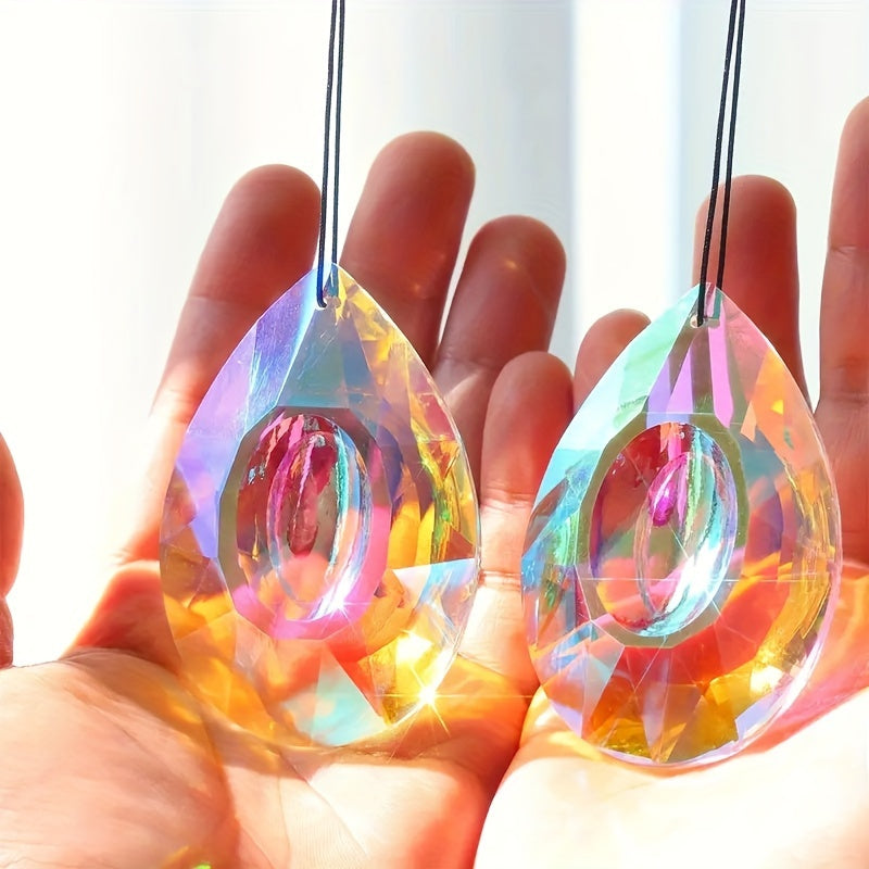 TEMU Shimmering 2pcs 50mm Eye Garden Suncatcher - Large Tear Drop Prism Pendants With Rainbow Effect, Home And Garden Window Wall Decorations