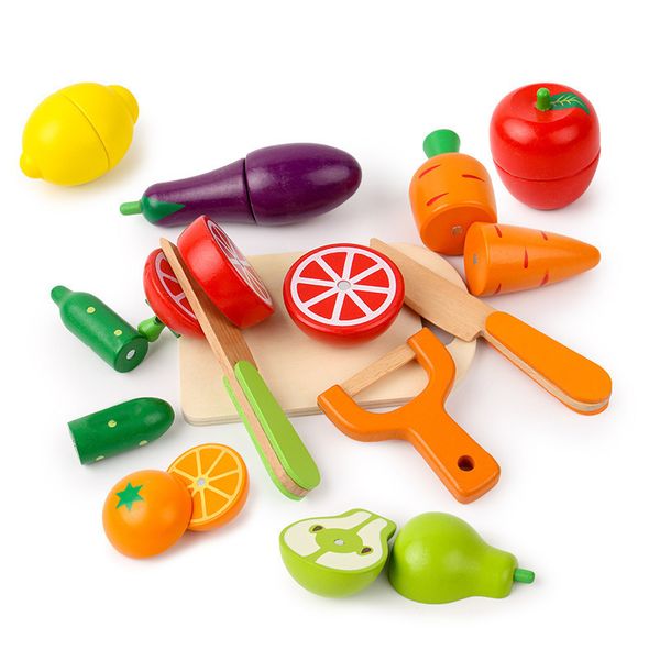 Kitchens Play Food Girl Magnetic Cut Fruit Toy Wooden Simulation Pretend House Vegetable Cooking Game Set Child Enlightenment Fun Gift 22112