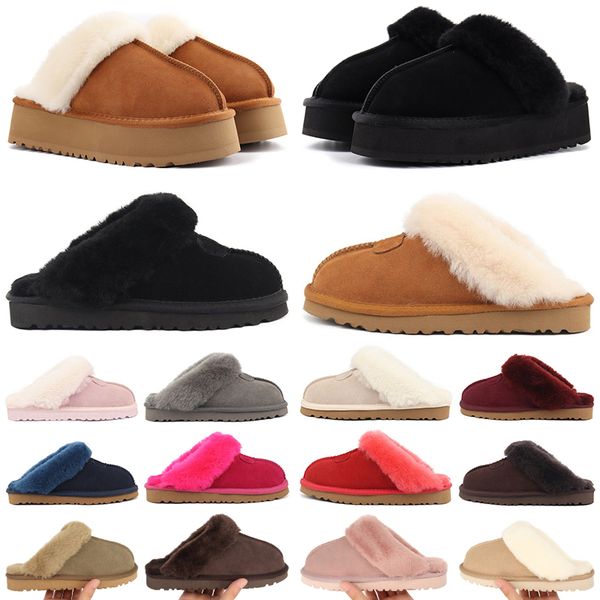 Designer women Classic Slipper II Chestnut Charcoal Fur Black Sand Grey Mules Winter Warm Sandals Slides Booties Scuffs woman Platform ladie