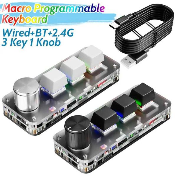 Macro Programmable Keyboard Hot Swappable Wired- BT- 2.4G Connection 3 Key 1 Knob Keyboard RGB Customized Mechanical KeyboardC250114
