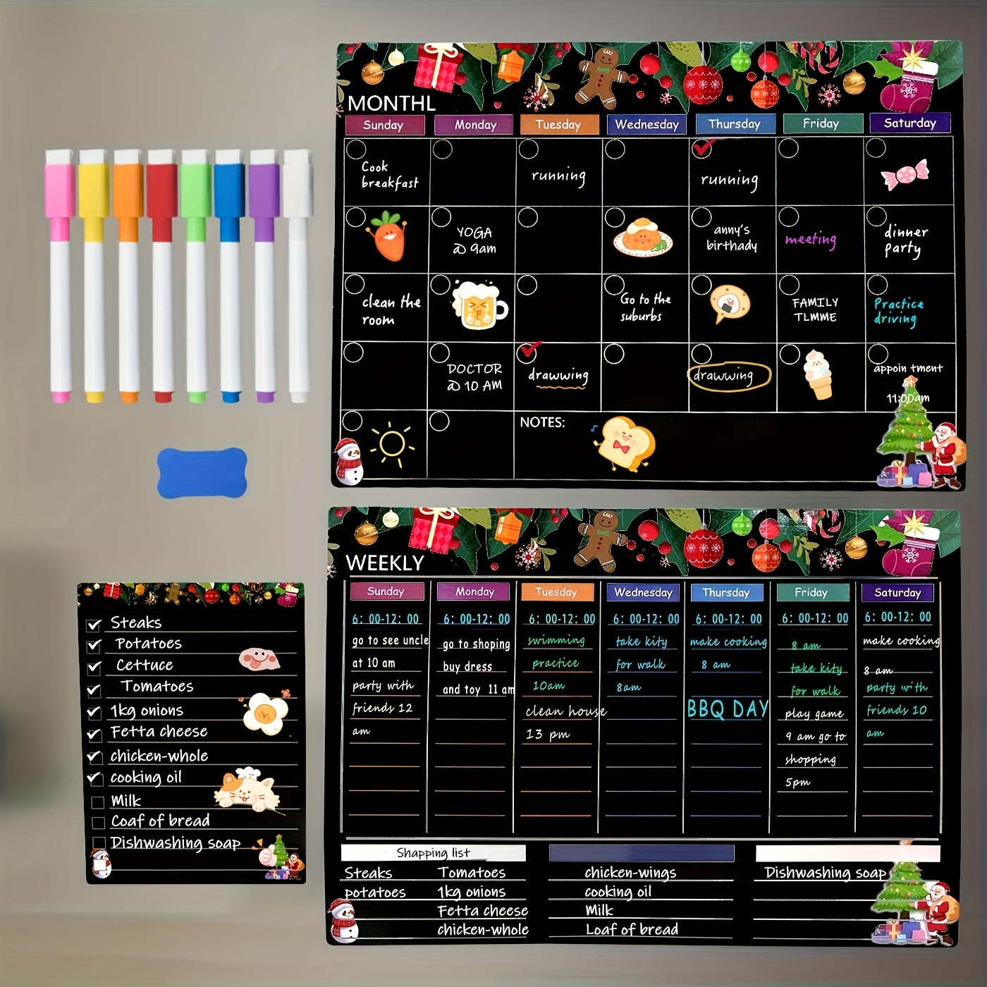 TEMU Erase Board Set - For Refrigerator, Monthly, Weekly Organizer And Daily Notepad, Wall And Refrigerator Home Board Includes 8 Markers, Eraser