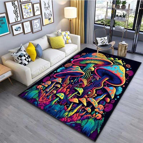 Psychedelic Mushrooms Pattern Floor Mat Carpet 15 Size Living Room Bedroom Bedside Bathroom Floor Mat Area Rug Club Home DecorM240806